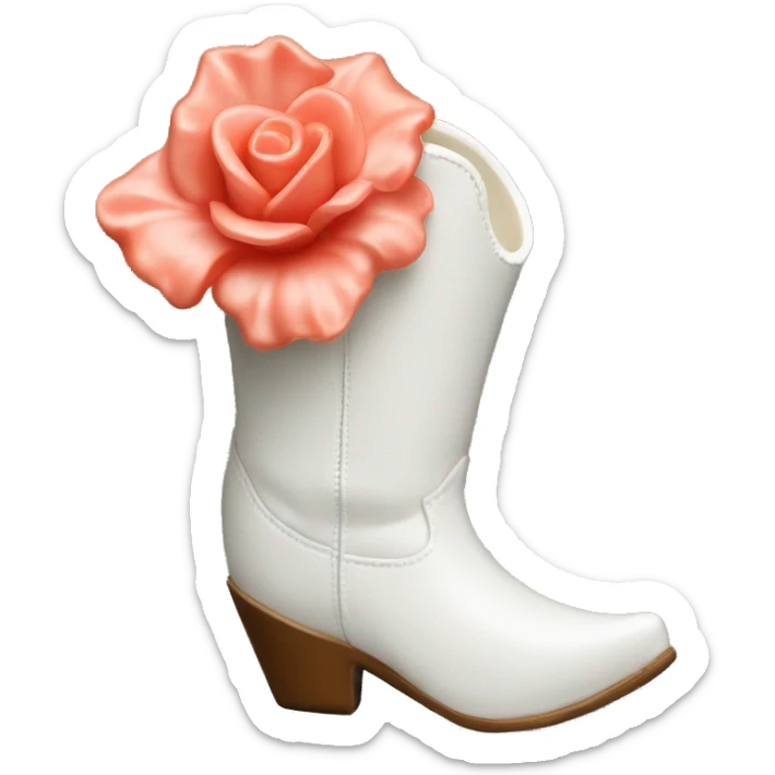 White cowgirl boot vase with coral sticking out of it sticker