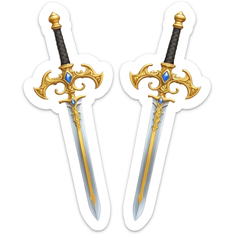 Two Golden royal swords with gold blades and gold handel sticker