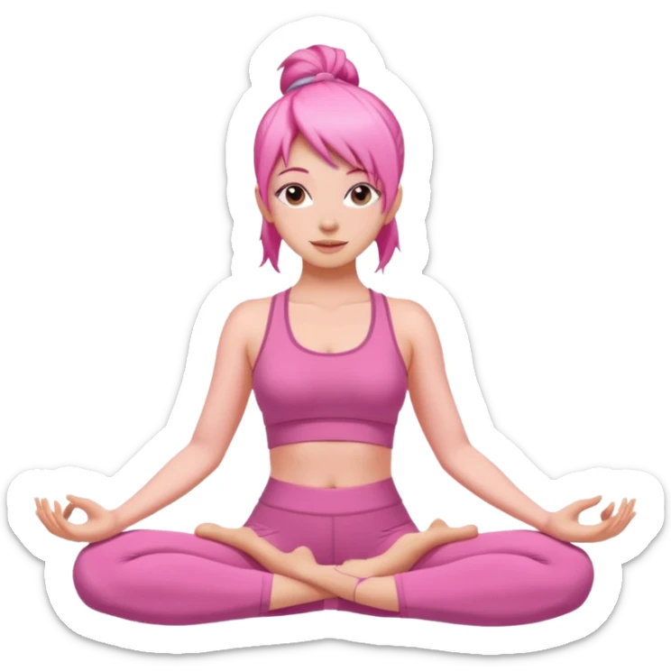 Woman with pink hair in a pink yoga outfit doing yoga sticker