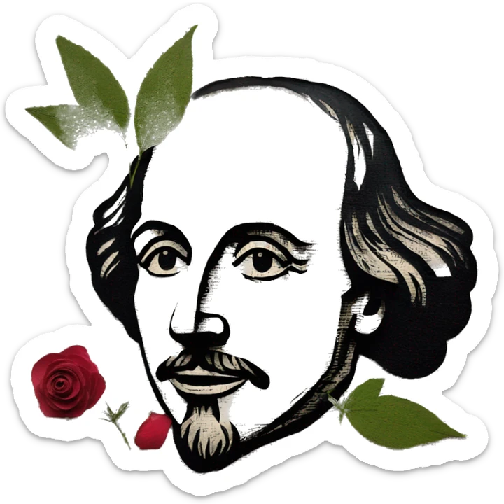 Shakespeare made of newspaper cuttings 420 hemp roses flowers plants leaves sticker