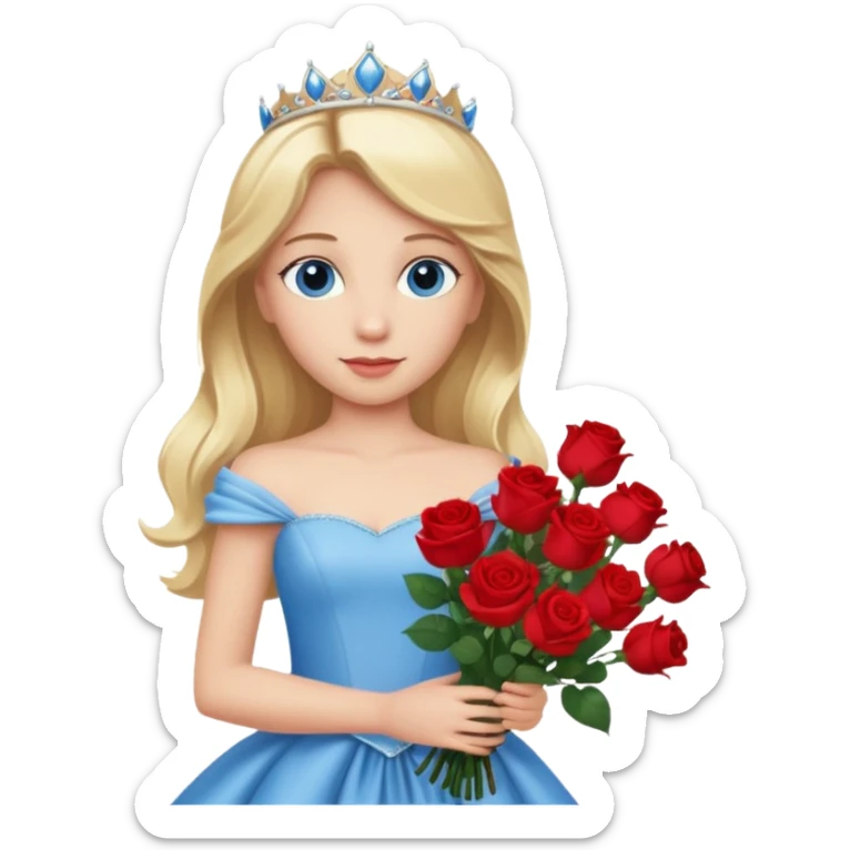 Blonde haired, blue eyes princess holding a bouquet of roses wearing a princess gown sticker
