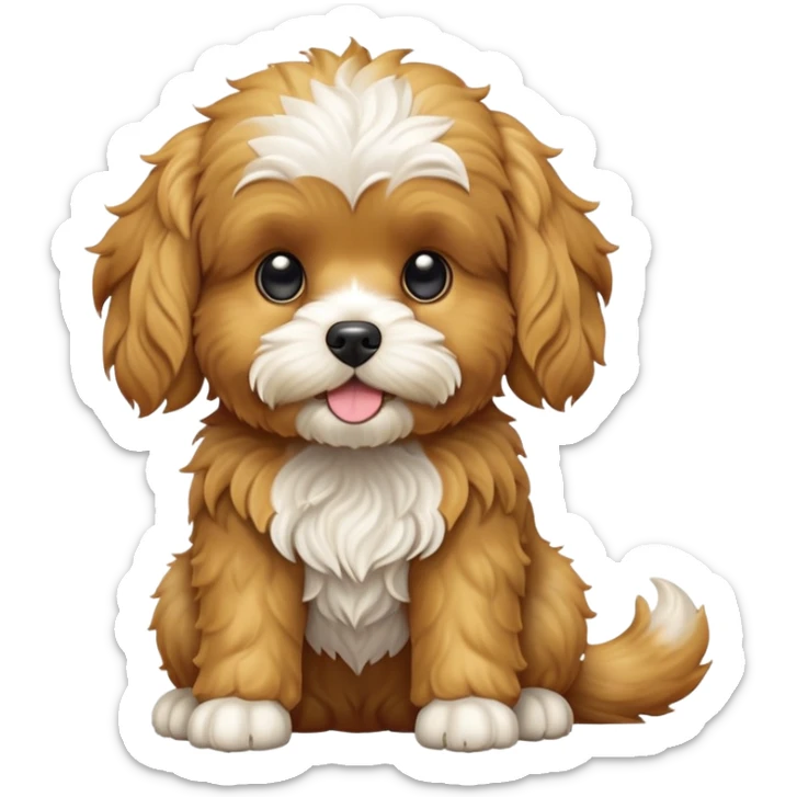 cinematic-[cavoodle dog]-realistic-full-body-sitting-emoji,-tail-resting-loosely-beside-its-paws,-head-tilted-dramatically,-wavy-[golden]-fur,-simplified-yet-realistic-focused-features,-highly-detailed,-glowing-with-an-almost-sarcastic-glow sticker