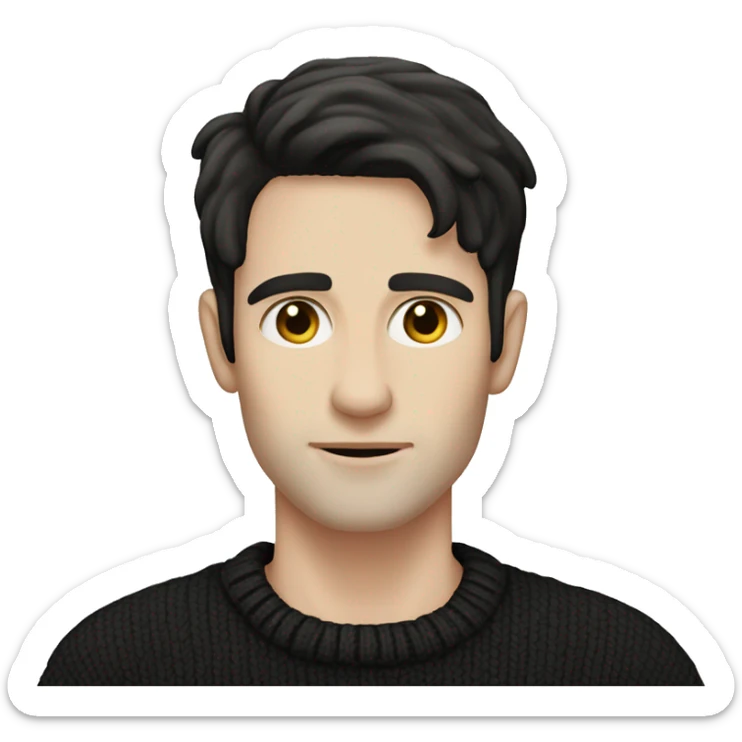 pale man with dark hair and stubble wearing black boho jumper sticker