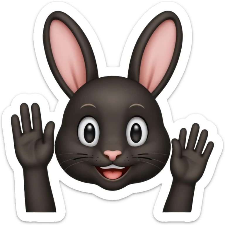 emoji d'une tête de lapin noire qui dit bonjour de la main sticker