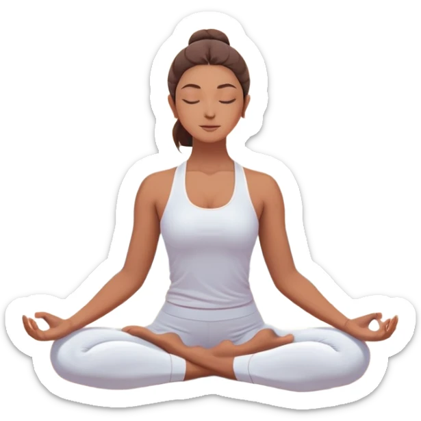 A peaceful person practicing yoga on a calm sea beach at sunrise, in a serene meditative pose. Soft pastel colors surround the scene, with gentle waves in the background and smooth, flowing lines representing balance and tranquility. The atmosphere feels centered and mindful. sticker