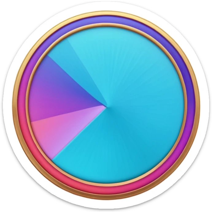 
One  Rotate 55 degree  coin color in in gradient of turquoise, blue, pink, purple, and coral sticker