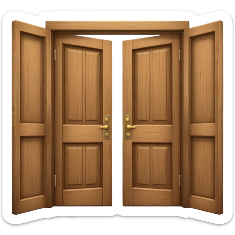 a wooden door that is wide open. The door is not closed, it is open! The door frame is simple and matches the wood tone of the door. sticker