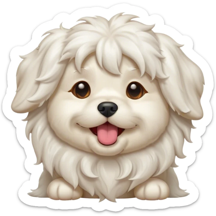 Cinematic Cute Yawning Wavy-Haired Maltese Dog Portrait Emoji, Head tilted slightly with a dramatic, wide-open yawn, showcasing a lustrous, wavy-haired white coat with gentle highlights, floppy ears slightly drooping, round dark eyes barely open in drowsy contentment, Simplified yet irresistibly adorable features, highly detailed, glowing with a soft, cozy glow, high shine, relaxed yet expressive, stylized with a touch of whimsy, bright and endearing, soft glowing outline, capturing the essence of a sleepy yet affectionate companion, so drowsy it feels like it could stretch right out of the screen and curl up for a nap! sticker