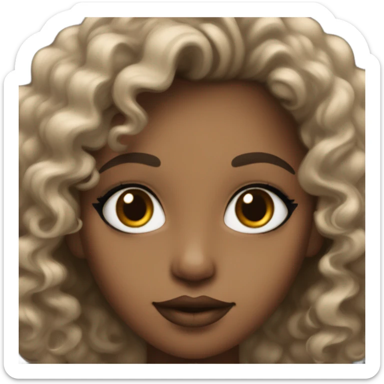 A mixed black and white girl, with curly 4a hair and brown almond eyes , matte lipstick on  sticker