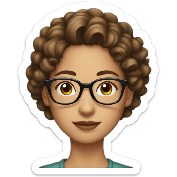 A beautiful girl with short curly brown hair wear glasses sticker