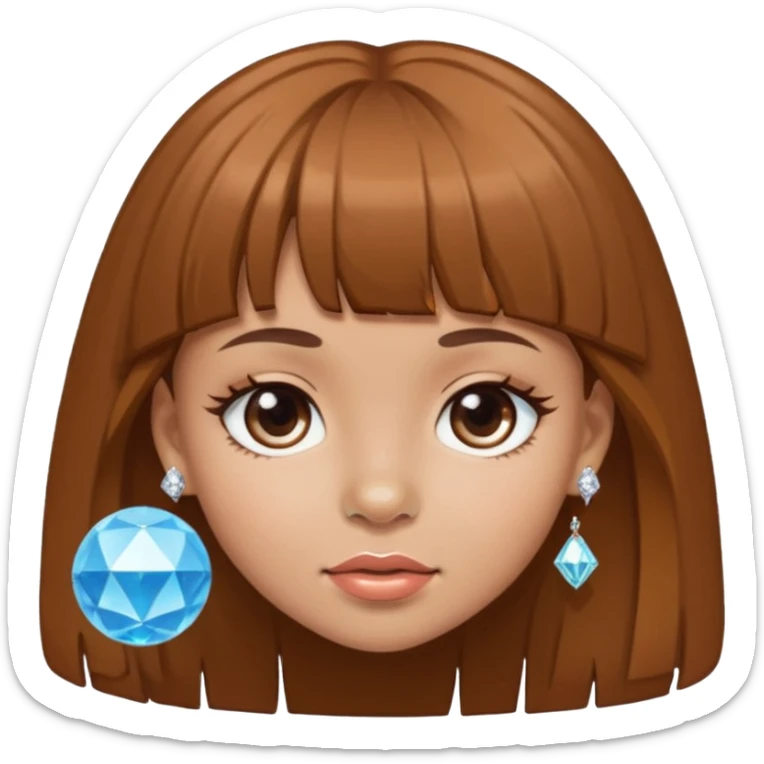 i want an emoji of a girl, with brown bangs and long hair and a diamond ball piercing on the nose sticker