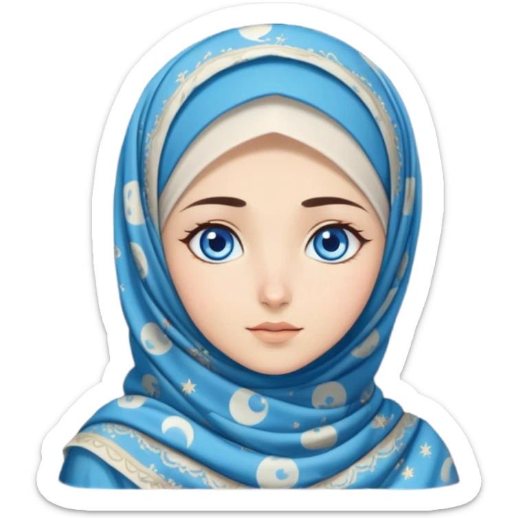Turkish beautiful finish Konya girl blue eyes with moon patterned hijab dress and watching the moonlight sky on the ground  sticker