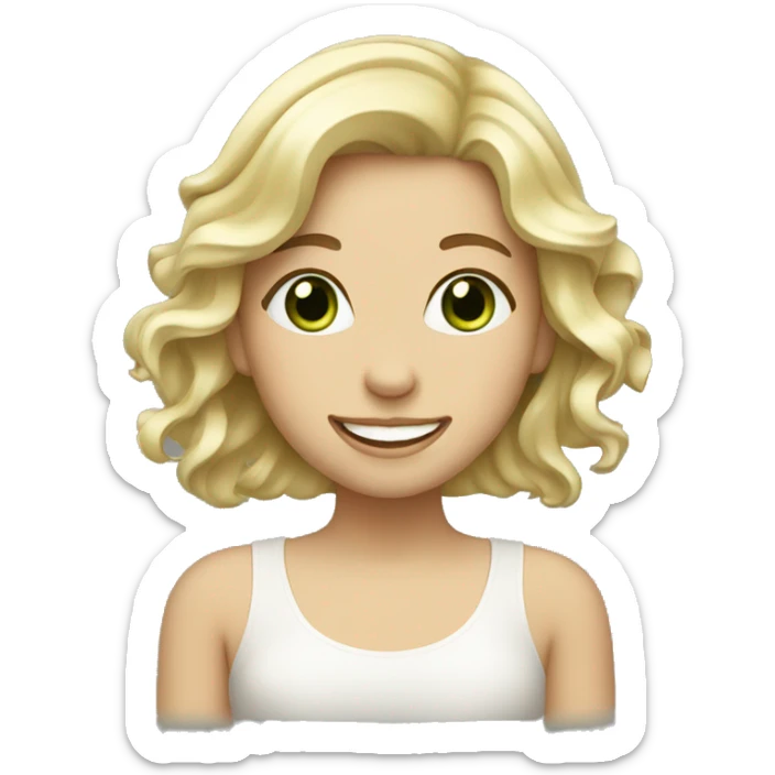 Girl with wavy blond hair smile and green tea  sticker