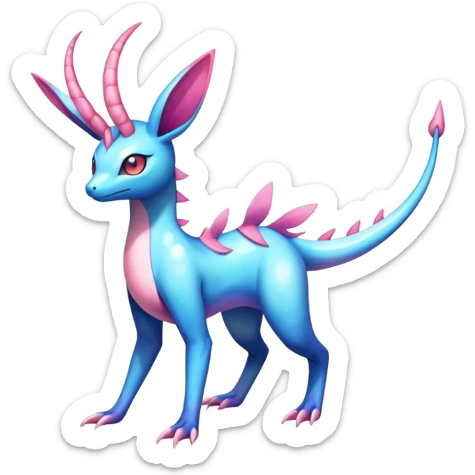 Colorful Shiny Exotic Amaura-Salandit-Aurorus-Sylveon-Fakémon-hybrid-creature (full body)  sticker