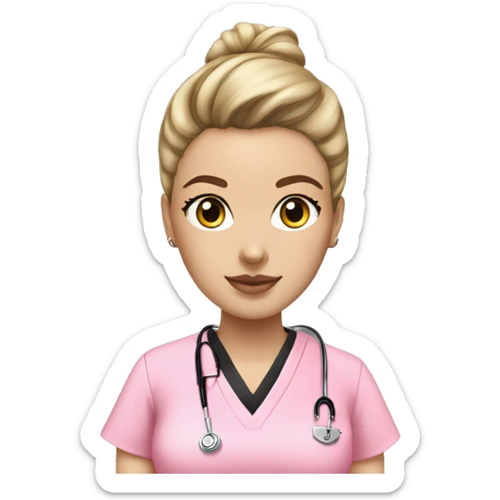 Nurse ,white woman, black messy bun,pink scrubs ,Louis Vuitton bag  sticker