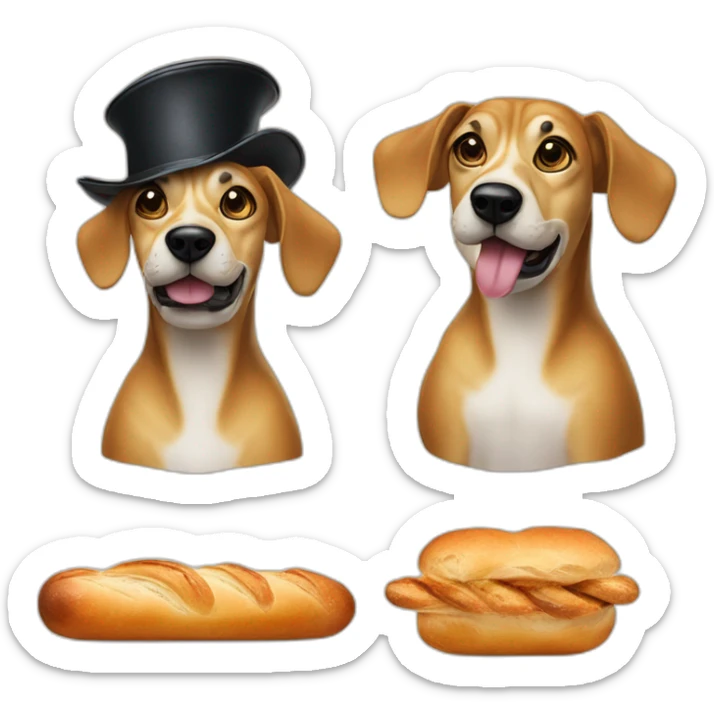 french dog with a big salvador dali moustache, beret and a  baguette sticker