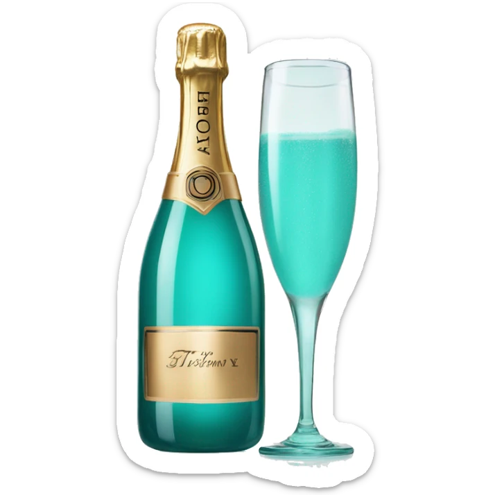 Tiffany blue bottle of champagne with a glass of champagne  sticker