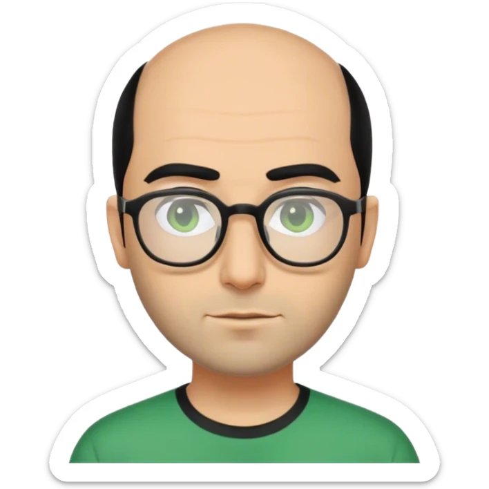 Guy going bald looks like he’s from Iran with glasses green shirt and black mid length hair  sticker