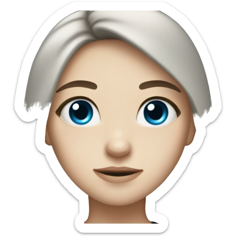 girl with long hair, blue eyes, white skin, wearing a black shirt, chuby sticker