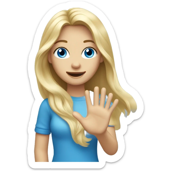 blonde long hair blue eyes girl waving her hand sticker