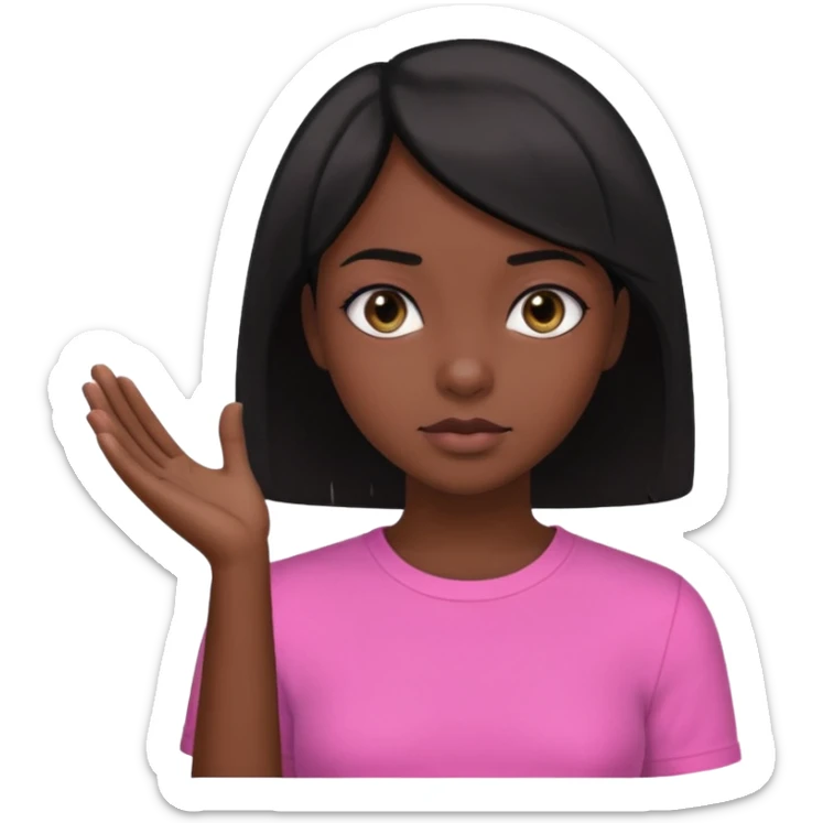 Dark skin girl asking for money with hand out make her more fabulous but still a clean look with a black bob and pink shirt  sticker