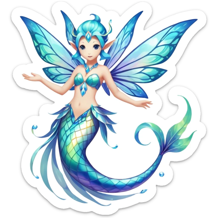 Elemental water-fairy-type magical colorful exotic animesque Pokémon-Fakémon-animal-creature sticker