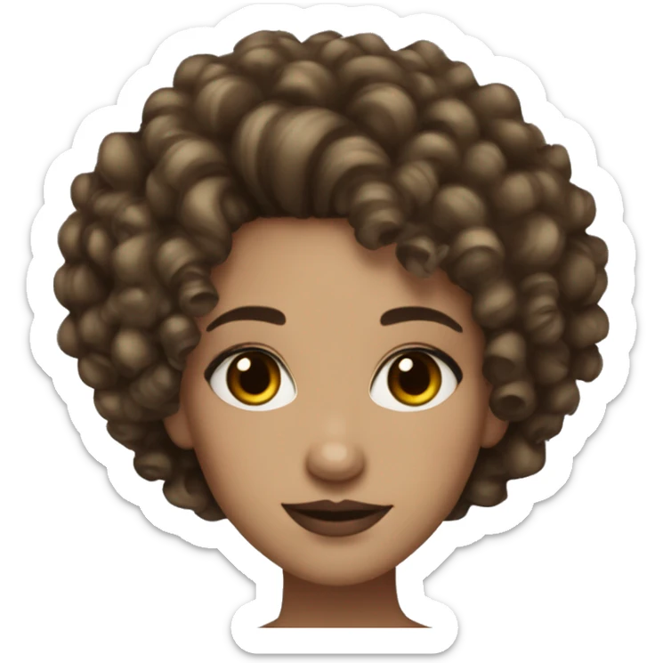 pretty light skin girl emoji with lashes and makeup dark curly hair brown eyes sticker