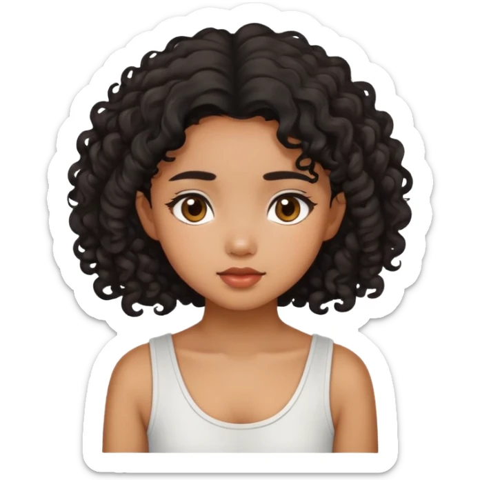 emoji of a thai girl not light skin with curly hair and she's introvert sticker