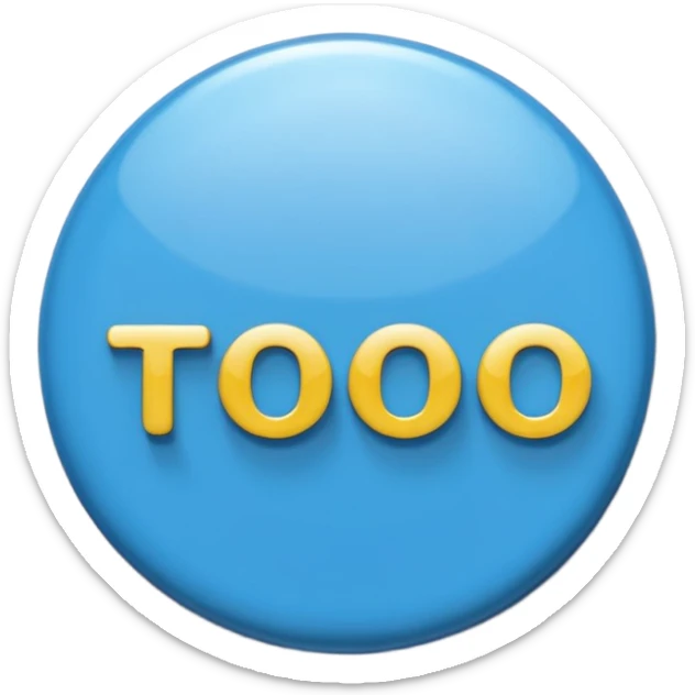 A glossy, three-dimensional emoji pin badge showing the text "TODOC". The font is modern, rounded, sans-serif, and colored in a professional medical blue. The badge has soft edges and reflections, in the style of Apple emojis. White background. sticker