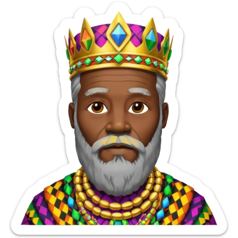 Create me an emoji of a beautiful Old African King with a beard wearing a neon Colorful gradient African Kente patterns sticker