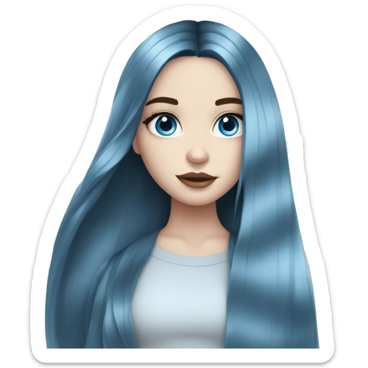 Instagram model girl with long black hair, pale skin and pretty blue eyes sticker
