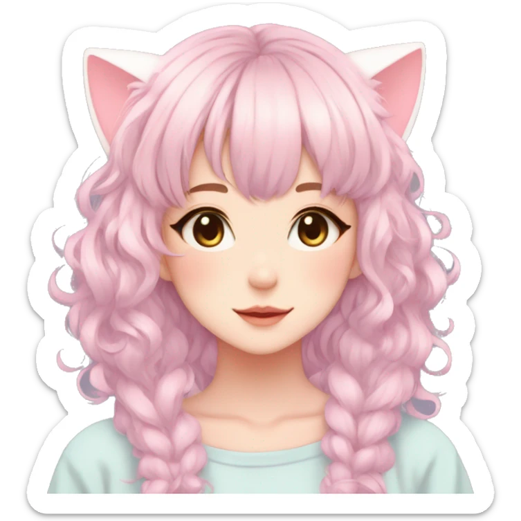 Gorgeous pastel anime girl with blushing face and hair garnitures and pretty hair and cat ears aesthetic trending style sticker
