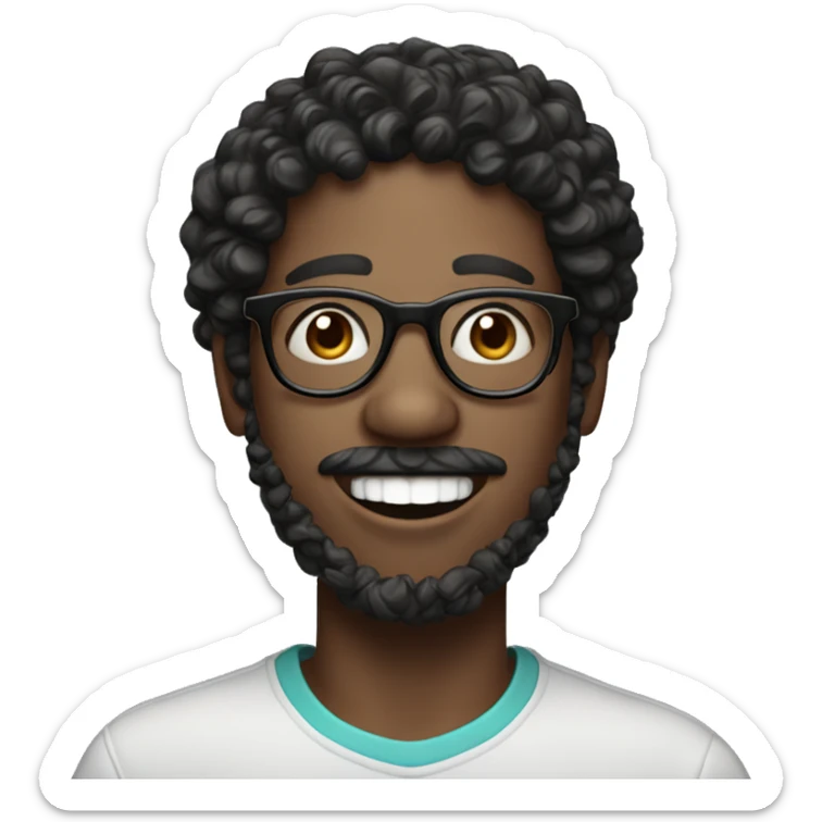 create for me a skin-colored face with black and curly hair, wearing glasses and smiling with a lollypop in his mouth sticker