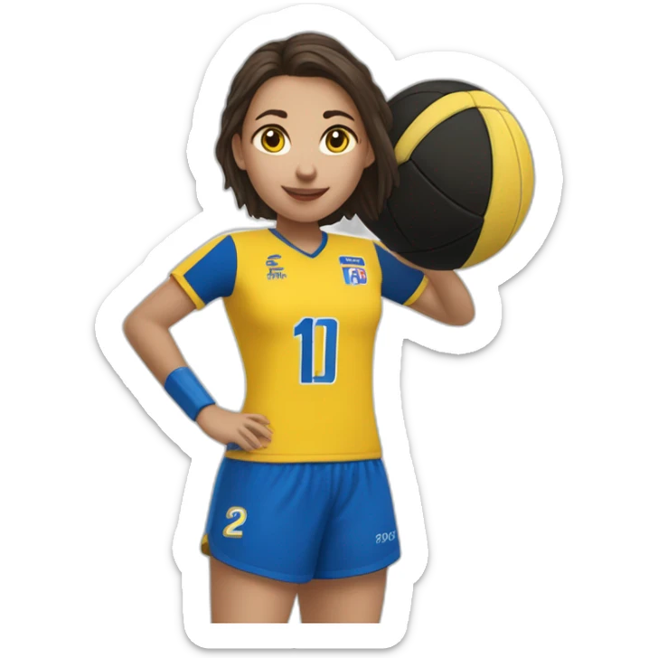 Teenage girl handball-louves saint-amand yellow jersey number 20-blue-shooting-blue short sticker