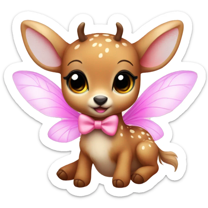 baby deer with fairy wings and a pink bow around its neck  sticker