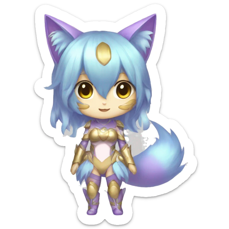 Pastel-Catgirl-Chibi-Sona-Shiny-Fakémon with a mask full body sticker