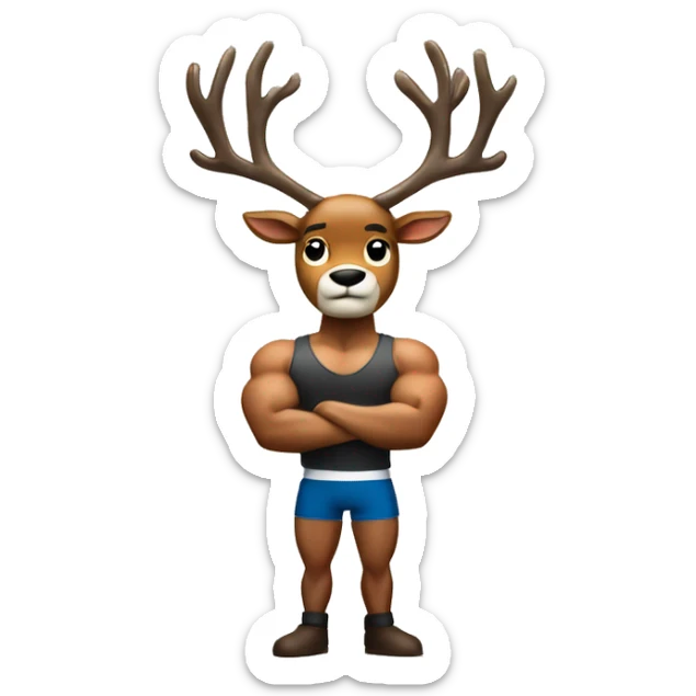 Reindeer muscular showing off biceps arms crossed masculine fierce torso and "Team Donner" on shirt sticker