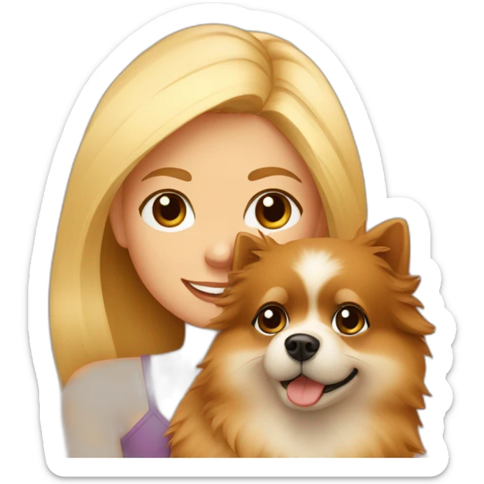 blonde-girl-with-brown-eyes,-hugs-her-pomeranian-dog sticker