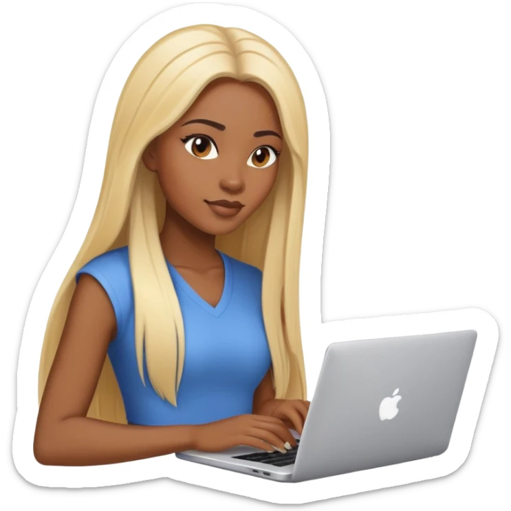 beautiful girl, with long blonde hair, straight hair, black woman with laptop sticker