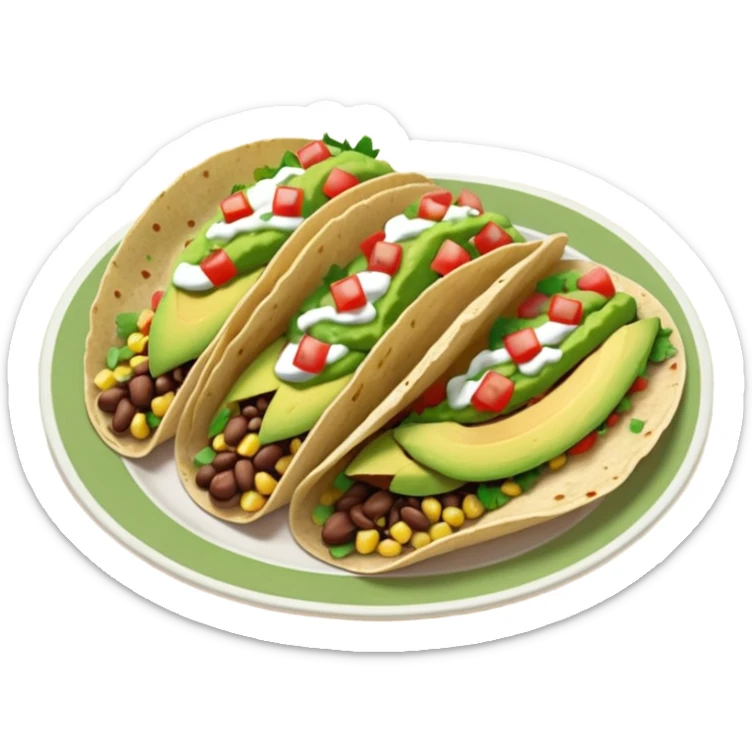 Mexican tacos filled with nopales, beans, and avocado, in soft corn tortillas sticker