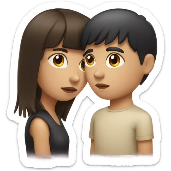 Brunette girl with fringe kissing a brunette boy sticker