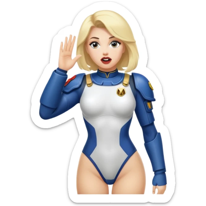 woman space marine in bodysuit salutes tongue out sticker