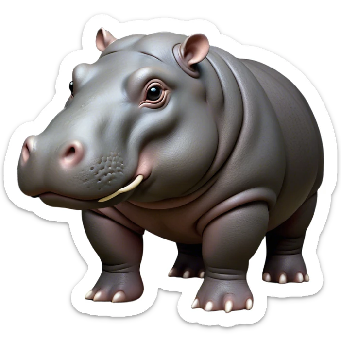 Cinematic Noble Hippo Portrait Emoji, Poised and regal, with a massive, robust build and a smooth, well-groomed slate-gray hide, deep-set soulful eyes, Simplified yet sharp and sophisticated features, highly detailed, glowing with a soft, dignified glow, high shine, intelligent and calm, stylized with an air of riverine majesty, focused and attentive, soft glowing outline, capturing the essence of a watchful and confident water-dweller, so majestic it feels as though it could lumber out of the screen with effortless authority! sticker