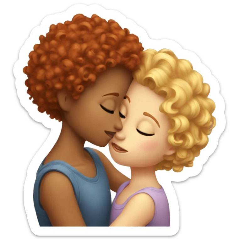 curly red head girl  kissing short haired blonde girl sticker