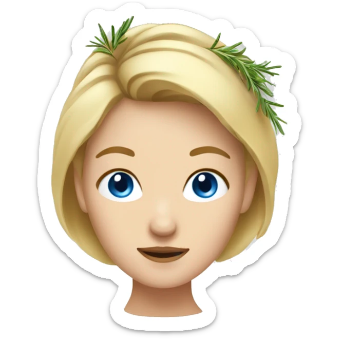 woman with blond Hair and Blue Eyes growing rosemary out of her head sticker