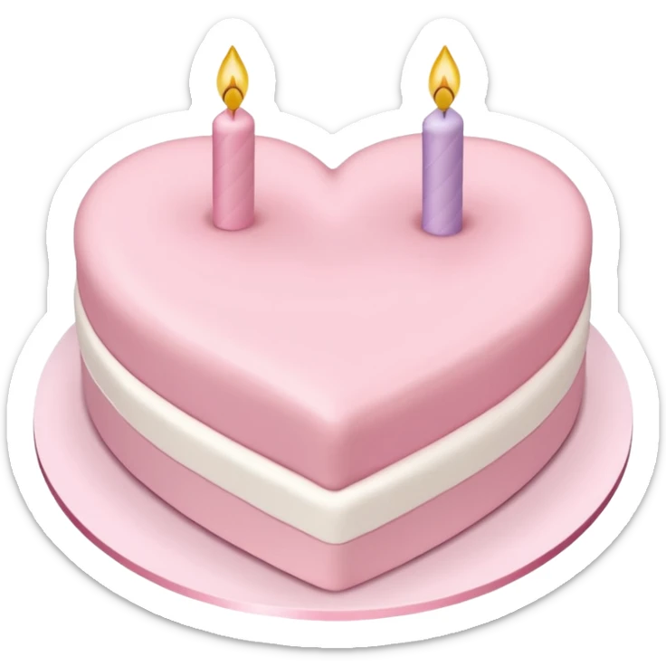 heart shaped birthday cake, pastel pink and white colors mixed, cute and simple design sticker