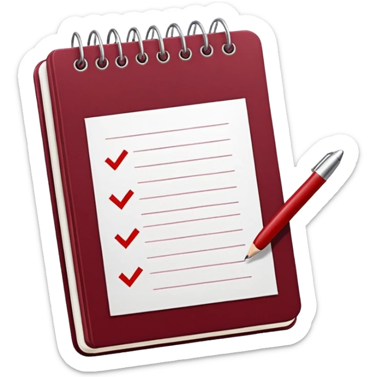 HAZ UN planificador de lista de objetivos en color vinotinto/rojo carmesí brillante, con hojas de cuaderno blancas (no agregues frutas ni nada de eso) https://imgproxy.attic.sh/insecure/f:png/plain/https://attic.sh/z0hvfdddapmiax935oa389bq0wzk  sticker