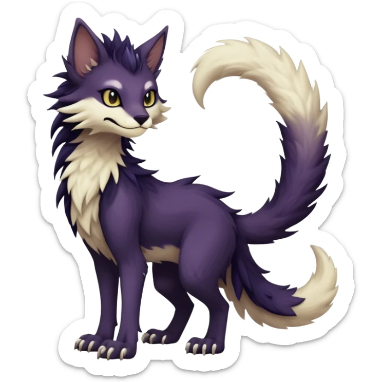 Kawaii dark edgy fantasy ethereal feline-vernid-sergal-fursona animal creature with a tufted tail full body sticker