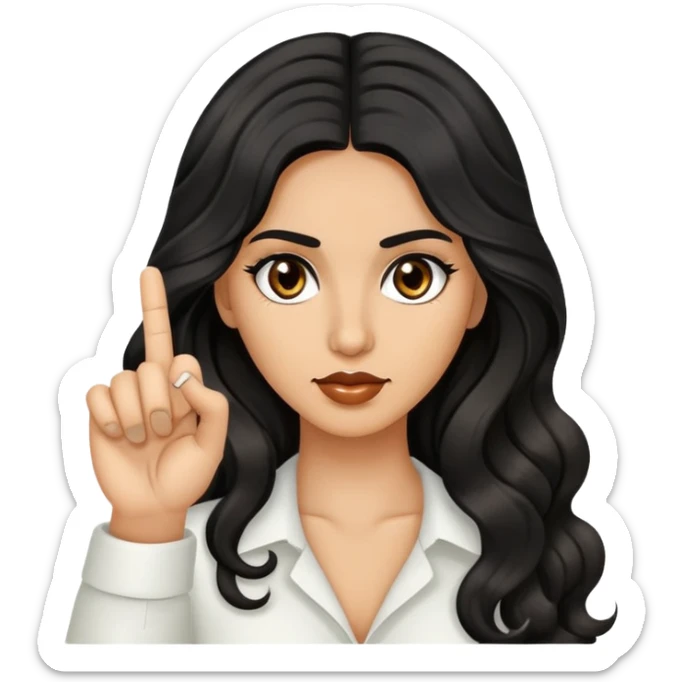 woman with olive skin, brown eyes and long lashes, and long black wavy hair showing her middle finger sticker