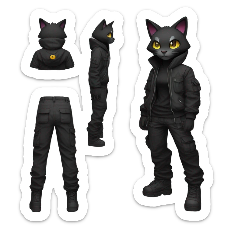 Edgy Anthro cool pretty dark cat-Pokémon-fursona techwear cargo pants hoodie sticker
